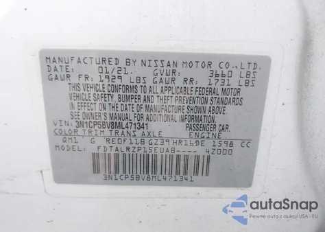 2021 Nissan Kicks S Xtronic Cvt из США, поврежденный, VIN 3N1CP5BV8ML471341